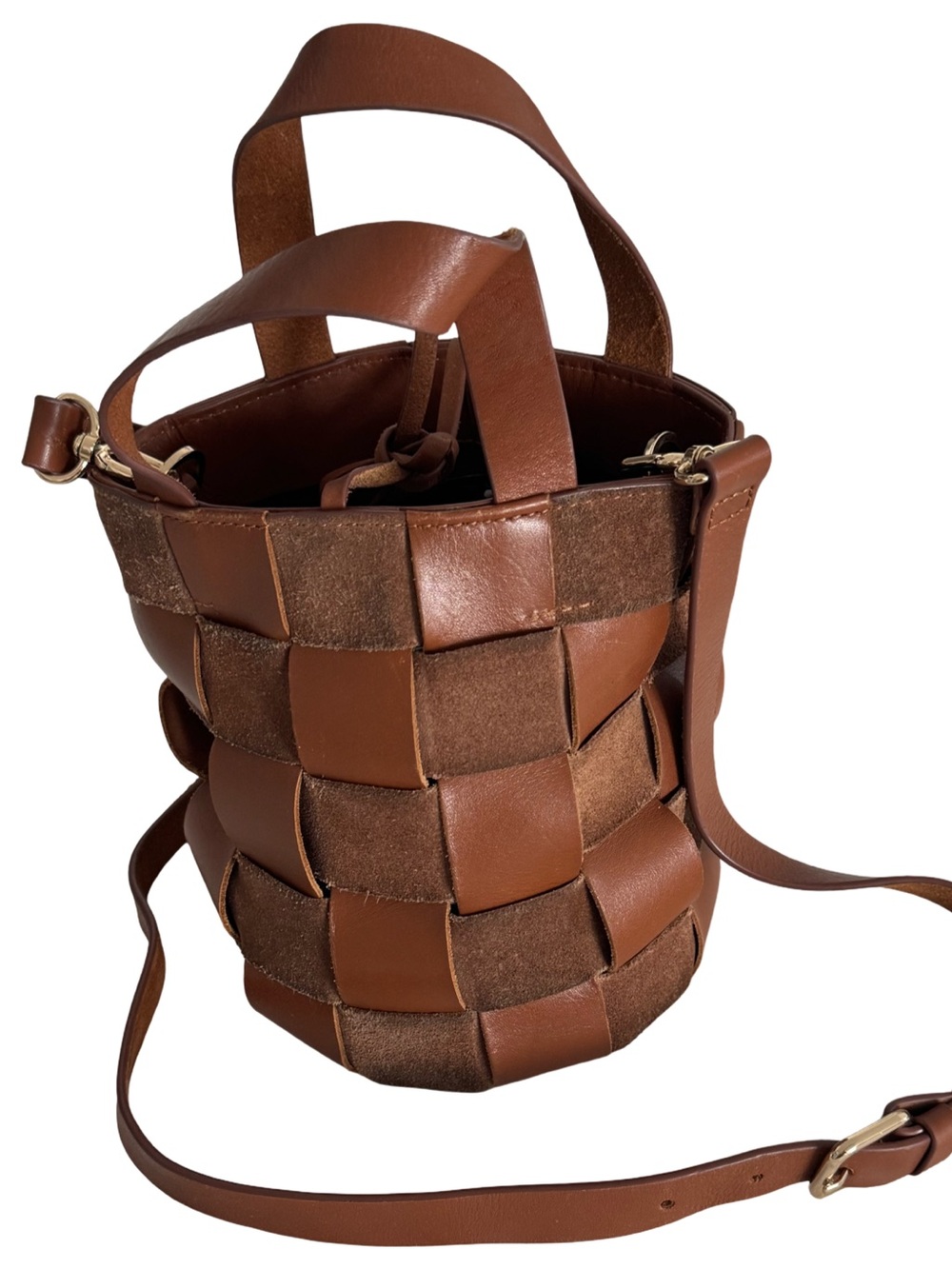 J. Crew Woven Leather Bucket Bag in Brown